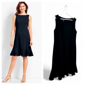 RSVP by Talbots Black Embroidered Flounce Sheath Dress Sz 14 Ponte Chic Workwear